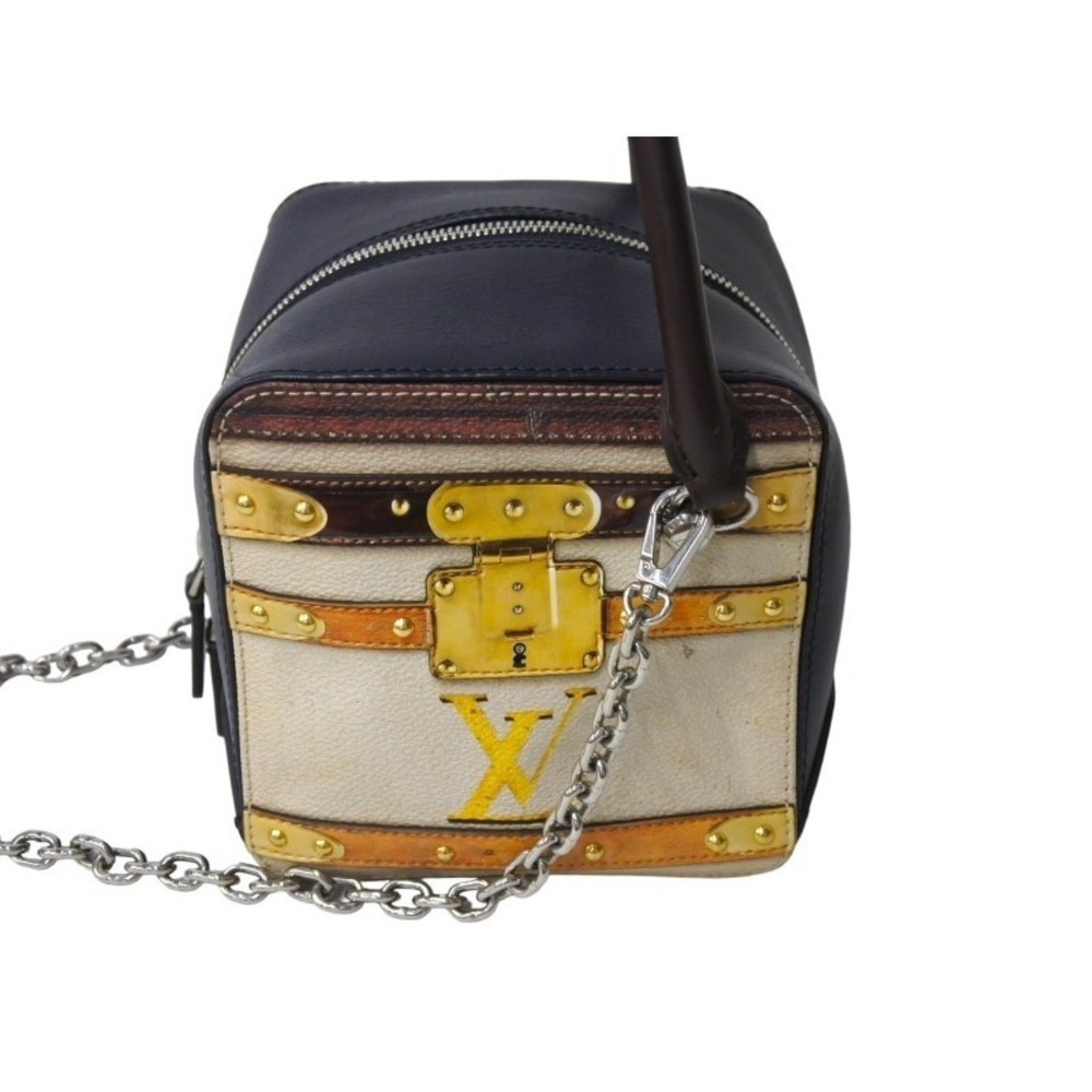 Louis Vuitton Blue White Trompe loeil Navy Brown Leather Handbag